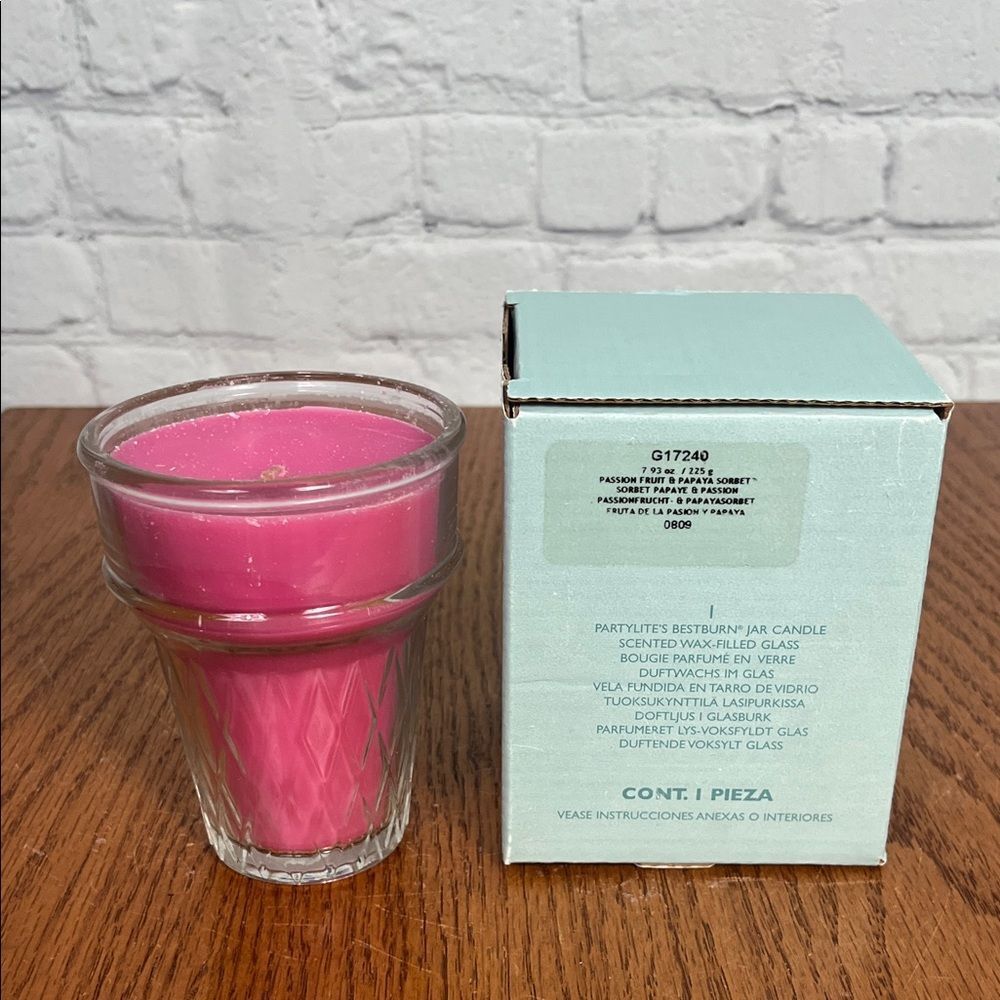 Partylite Passion Fruit & Papaya Pink Scented Candle in Ice Cream Cone Glass Jar